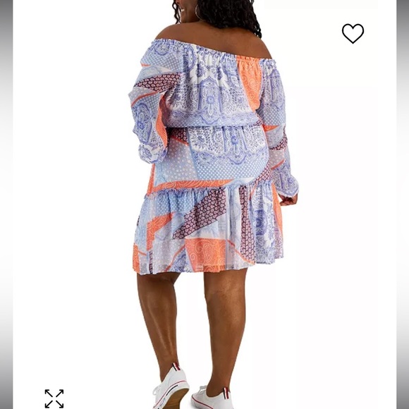 Tommy Hilfiger Patchwork Print off Shoulder Dress 16 - Picture 2 of 12